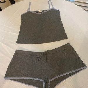 Victoria’s Secret matching sleep tank and shorts heather gray with blue trim.XL